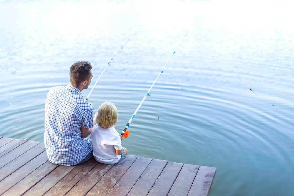 Woman knitting while sitting by plant on chair|Woman knitting while sitting by plant on chair|Father and son fishing on the lake