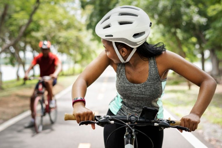 couple biking