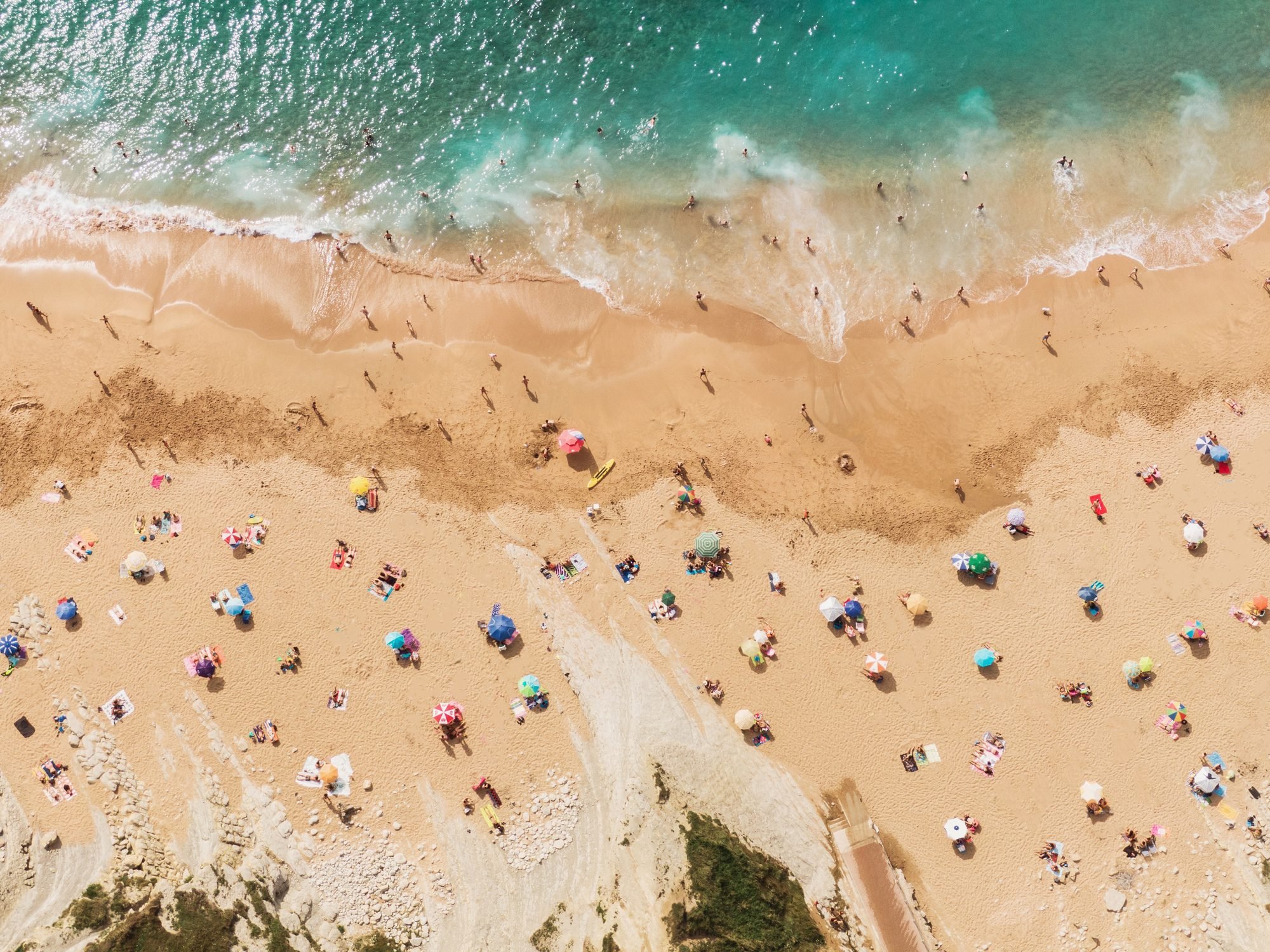 overhead shot of people at the beach