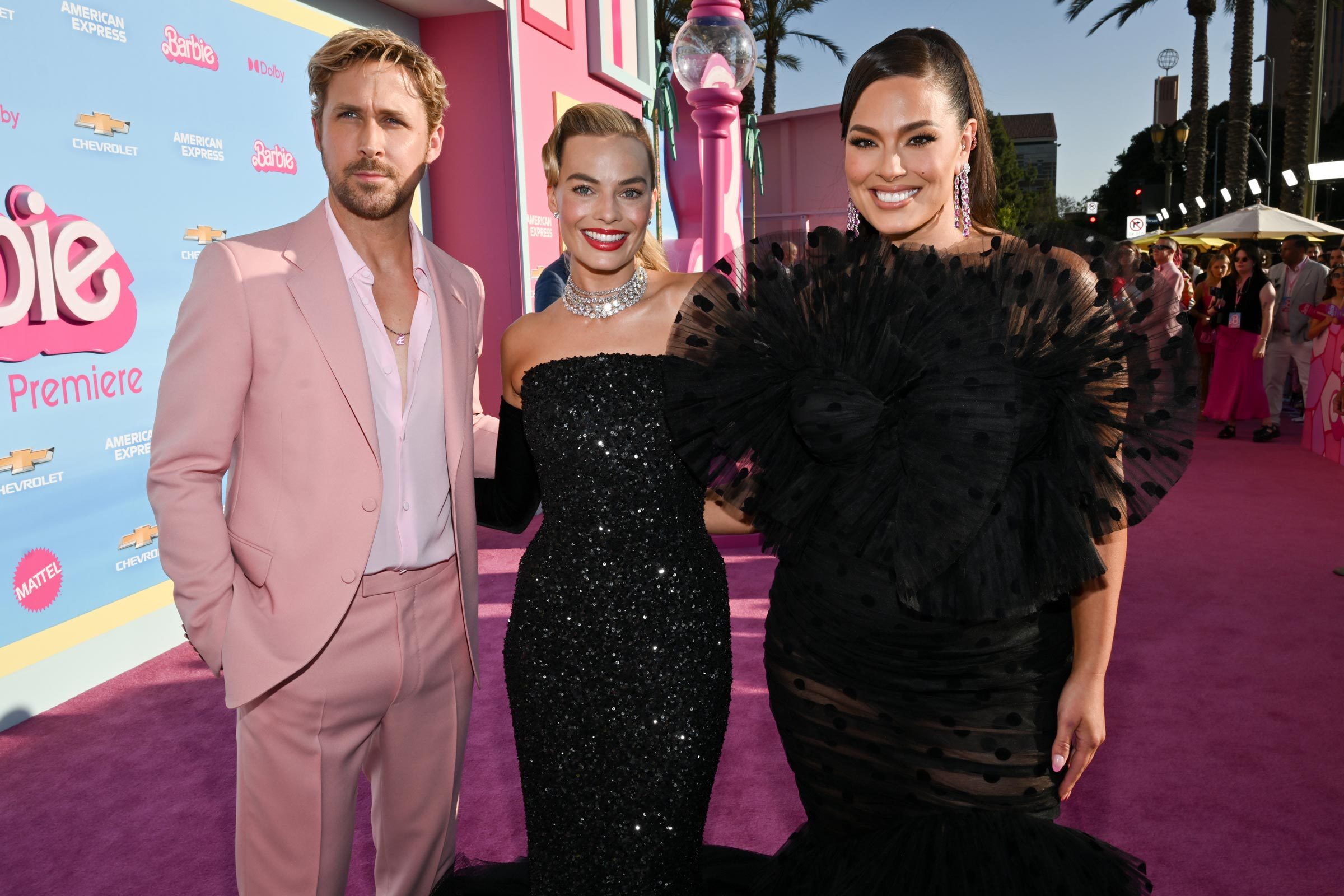 Ryan Gosling, Margot Robbie and Ashley Graham at the premiere of "Barbie" held at Shrine Auditorium and Expo Hall on July 9, 2023