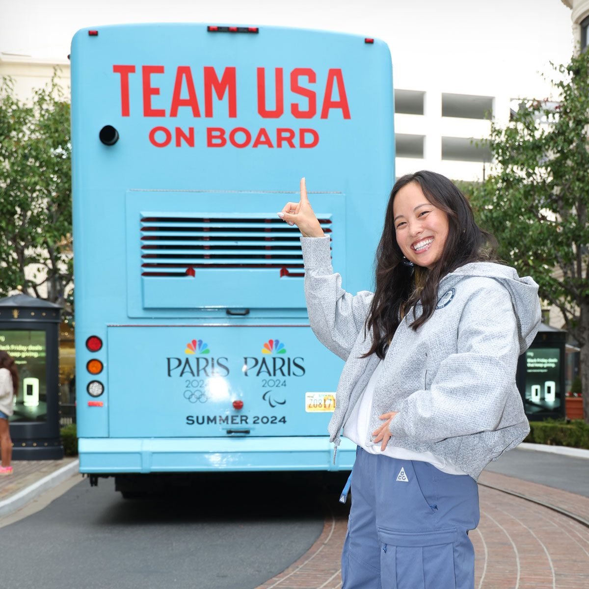 Sunny Choi Poses For A Photo During The Team Usa Road To Paris Bus Tour