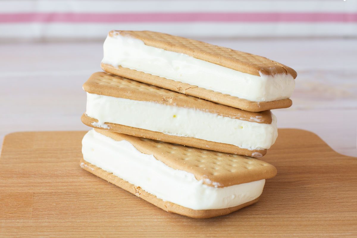 stack of three ice cream sandwiches on a platter